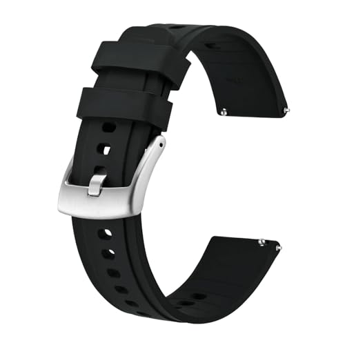 YHNNH, Silikon-Uhrenarmband, Schnellverschluss, Sport-Uhrenarmband for Männer und Frauen, Edelstahlschnalle(Black,20mm) von YHNNH