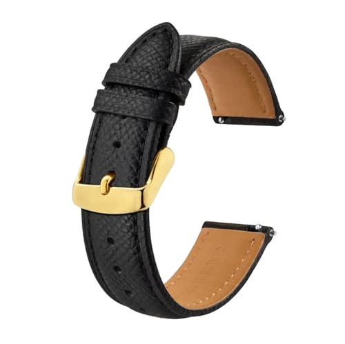 YHNNH, Textur Leder Uhrenarmbänder for Männer Frauen Uhr Strap Quick Release Armband Gold Schnalle(BlackGold,22mm) von YHNNH