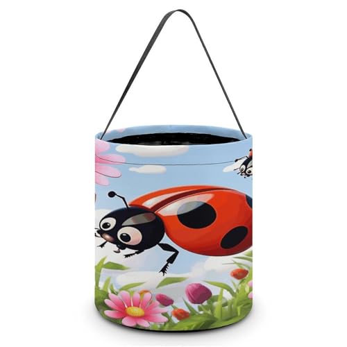 YHNNH Halloween-Süßigkeitenkorb, Einkaufstasche, bunter Ballon und Hausdruck, wiederverwendbarer Polyesterstoff, Halloween-Leckerlibeutel, Tragetasche für Partygeschenke, Cartoon-Marienkäfer-Blume YHNNH Halloween-Süßigkeitenkorb, Einkaufstasche, bunter Ballon und Hausdruck, wiederverwendbarer Polyesterstoff, Halloween-Leckerlibeutel, Tragetasche für Partygeschenke, Cartoon-Marienkäfer-Blume von YHNNH