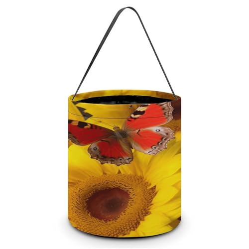 YHNNH Halloween-Süßigkeitenkorb, Tragetasche, Delfine, bedruckt, wiederverwendbar, Polyestergewebe, Halloween-Leckerlibeutel, Tragetasche für Partygeschenke, Gelbe Sonnenblumen mit rotem Schmetterling YHNNH Halloween-Süßigkeitenkorb, Tragetasche, Delfine, bedruckt, wiederverwendbar, Polyestergewebe, Halloween-Leckerlibeutel, Tragetasche für Partygeschenke, Gelbe Sonnenblumen mit rotem Schmetterling von YHNNH