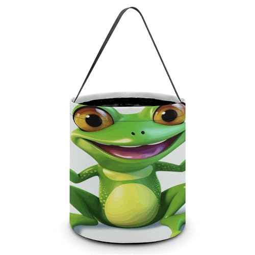 YHNNH Halloween-Süßigkeitenkorb, Tragetasche, Sonnenblume, schwarzer Hintergrund, wiederverwendbar, Polyestergewebe, Halloween-Leckerlibeutel, Tragetasche für Partygeschenke, Grüner Frosch YHNNH Halloween-Süßigkeitenkorb, Tragetasche, Sonnenblume, schwarzer Hintergrund, wiederverwendbar, Polyestergewebe, Halloween-Leckerlibeutel, Tragetasche für Partygeschenke, Grüner Frosch von YHNNH