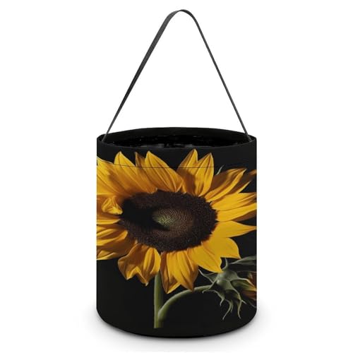 YHNNH Halloween-Süßigkeitenkorb, Tragetasche, Sonnenblume, schwarzer Hintergrund, wiederverwendbar, Polyestergewebe, Halloween-Leckerlibeutel, Tragetasche für Partygeschenke, Sonnenblume Hintergrund YHNNH Halloween-Süßigkeitenkorb, Tragetasche, Sonnenblume, schwarzer Hintergrund, wiederverwendbar, Polyestergewebe, Halloween-Leckerlibeutel, Tragetasche für Partygeschenke, Sonnenblume Hintergrund von YHNNH