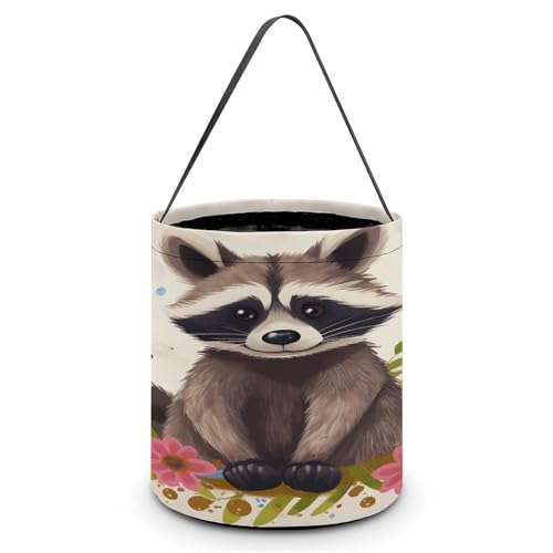 YHNNH Halloween-Süßigkeitenkorb, Tragetasche, Sonnenblume, schwarzer Hintergrund, wiederverwendbar, Polyestergewebe, Halloween-Leckerlibeutel, Tragetasche für Partygeschenke, Waschbär, Einheitsgröße YHNNH Halloween-Süßigkeitenkorb, Tragetasche, Sonnenblume, schwarzer Hintergrund, wiederverwendbar, Polyestergewebe, Halloween-Leckerlibeutel, Tragetasche für Partygeschenke, Waschbär, Einheitsgröße von YHNNH
