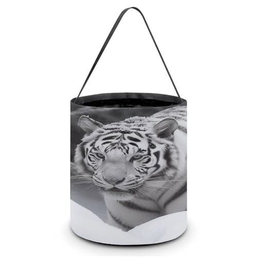 YHNNH Halloween-Süßigkeitenkorb, Tragetasche, Welpe überquert den Grassprinted, wiederverwendbarer Polyesterstoff, Halloween-Leckerlibeutel, Tragetasche für Partygeschenke, Weißer Tiger im Schnee YHNNH Halloween-Süßigkeitenkorb, Tragetasche, Welpe überquert den Grassprinted, wiederverwendbarer Polyesterstoff, Halloween-Leckerlibeutel, Tragetasche für Partygeschenke, Weißer Tiger im Schnee von YHNNH