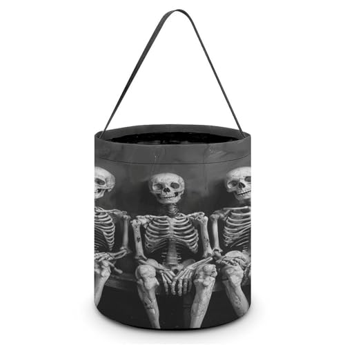 YHNNH Halloween-Süßigkeitenkorb, Tragetasche, orangefarbene Federform, bedruckt, wiederverwendbar, Polyestergewebe, Halloween-Leckerlibeutel, Tragetasche für Partygeschenke, Drei lächelnde Skelette YHNNH Halloween-Süßigkeitenkorb, Tragetasche, orangefarbene Federform, bedruckt, wiederverwendbar, Polyestergewebe, Halloween-Leckerlibeutel, Tragetasche für Partygeschenke, Drei lächelnde Skelette von YHNNH