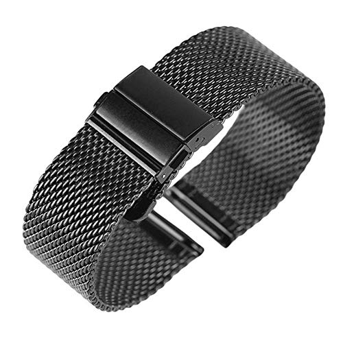 YHOGUI Metallarmband für Herrenuhren, Uhrenarmband 18 mm/20 mm/22 mm Uhrenarmband Mesh Edelstahlarmband Faltschließe Uhren Ersatzarmband Armband (Farbe: Silber, Größe: 20 m) (Color : Black-20mm) von YHOGUI