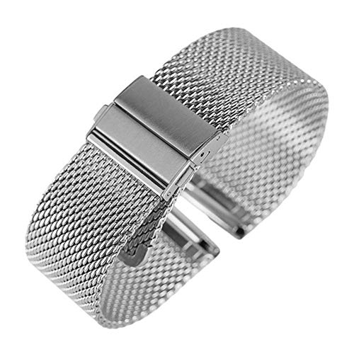 YHOGUI Metallarmband für Herrenuhren, Uhrenarmband 18 mm/20 mm/22 mm Uhrenarmband Mesh Edelstahlarmband Faltschließe Uhren Ersatzarmband Armband (Farbe: Silber, Größe: 20 m) (Color : Silver-22mm) von YHOGUI