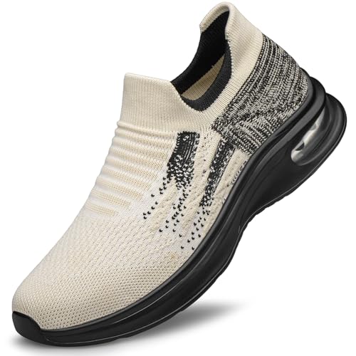 Herren-Wanderschuhe, leicht, zum Hineinschlüpfen, Workout, athletisch, Tennisschuhe, Turnschuhe, Beige / Schwarz, 46 EU Herren-Wanderschuhe, leicht, zum Hineinschlüpfen, Workout, athletisch, Tennisschuhe, Turnschuhe, Beige / Schwarz, 46 EU von YHOON