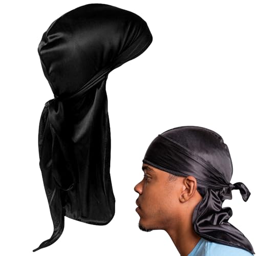 1 x seidiger Satin-Durag, langer Schwanz, seidiger Durag, atmungsaktiv, Piraten-Kopfbandage, knitterfrei, Premium-Seide für Damen und Herren, mit langen und breiten Schwänzen für Wellen, Zöpfe und 1 x seidiger Satin-Durag, langer Schwanz, seidiger Durag, atmungsaktiv, Piraten-Kopfbandage, knitterfrei, Premium-Seide für Damen und Herren, mit langen und breiten Schwänzen für Wellen, Zöpfe und von YHQZ