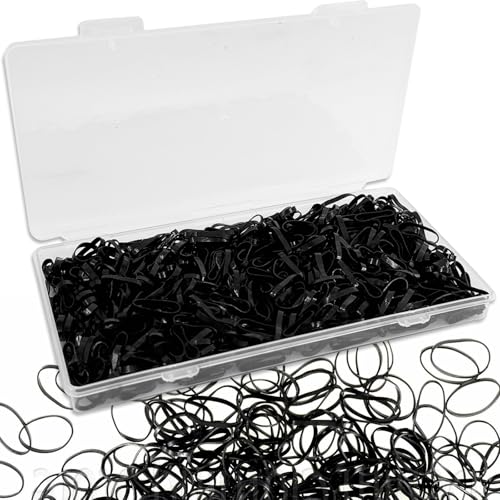 500 Stück schwarze kleine Haargummibänder, weiche Mini-Haargummis mit Box, schwarze kleine Haargummis, elastische Haargummis, kleine Gummibänder für Damen, Zöpfe, Kinder (schwarz) von YHQZ
