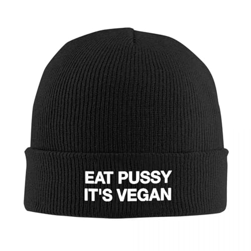 YHRYHYM Klassische Strickmütze Eat Pussy Its Vegan Hut Herbst Winter Mützen Street Caps Unisex Acryl Strickmütze Unverzichtbar für die Reise von YHRYHYM