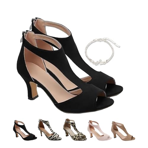 YHTRFD Orthopädische High Heels für Damen, Sommer, offene Zehen, lässige Pumps, Kleid, Strand, Boho-Sandalen, Fischmaulschuhe, Schwarz , 36 EU von YHTRFD