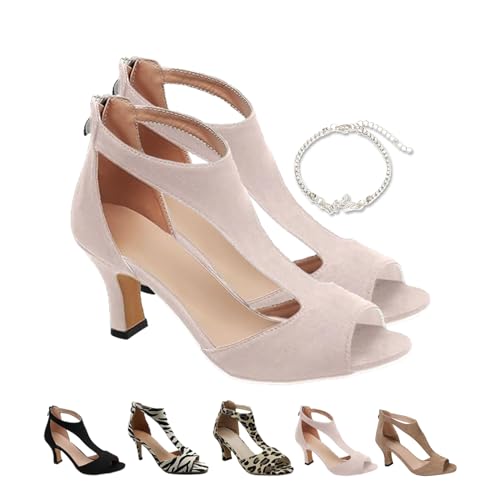 YHTRFD Orthopädische High Heels für Damen, Sommer, offene Zehen, lässige Pumps, Kleid, Strand, Boho-Sandalen, Fischmaulschuhe, beige, 37 EU von YHTRFD