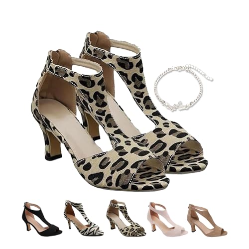 YHTRFD Orthopädische High Heels für Damen, Sommer, offene Zehen, lässige Pumps, Kleid, Strand, Boho-Sandalen, Fischmaulschuhe, leopard, 38 EU von YHTRFD