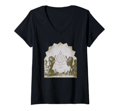 Damen Davidstern Löwen-Symbol jüdischer Nationalstolz Judentum T-Shirt mit V-Ausschnitt Damen Davidstern Löwen-Symbol jüdischer Nationalstolz Judentum T-Shirt mit V-Ausschnitt von YHWH Jewish Art