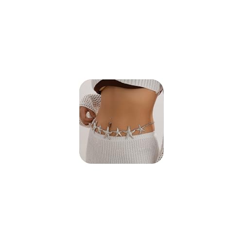 Seestern-Taillenketten für Damen, Gold/Silber, Strand-Taillenkette, Ozean-Stil, Körperkette, großer Seestern, Gürtel, Körperkette, verstellbar, Strand-Stil, Körperschmuck, Medium size, Legierung, Kein von YHWQYR