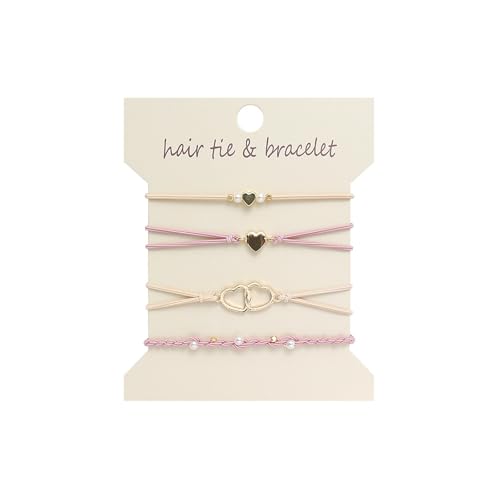 YHWQYR Stretch-Armband-Sets für Damen, weich, geflochten, Boho-Gummiband, verstellbare Bänder, elastisches Kokosnussbaum-Herz-Armband, Party, Urlaub, Schmuck (Rosa) von YHWQYR