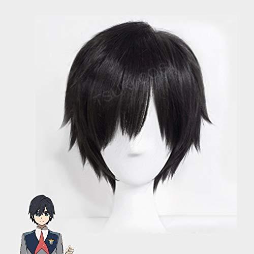 2018 Japanischer Anime DARLING im FRANXX Cosplay Hiro Cosplay Damen Kurzes schwarzes Haar 23 cm Synthetisches Haar + Perückenkappe von YHWW