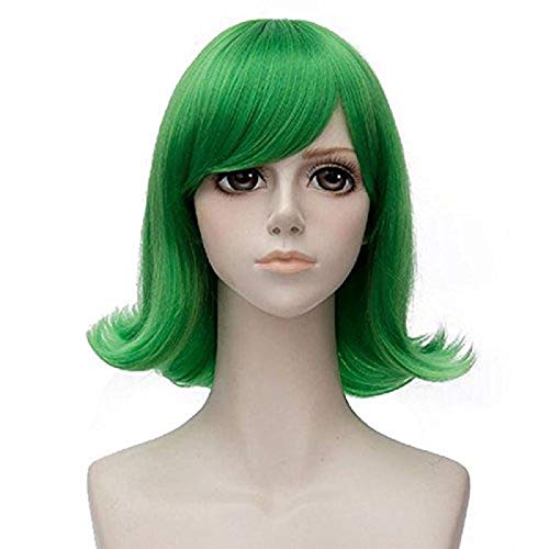 35cm kurze lockige Perücken von innen nach außen Ekel Grüne Seitenknalle Synthetische Cosplay Perücke Haar + Perückenkappe von YHWW