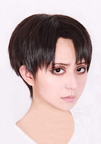 Angriff auf Titan Levi Ackerman Kurzes es Mischhaar Rivai Ackerman Hitzebeständige Cosplay-Kostümperücke + Track + Perückenkappe von YHWW