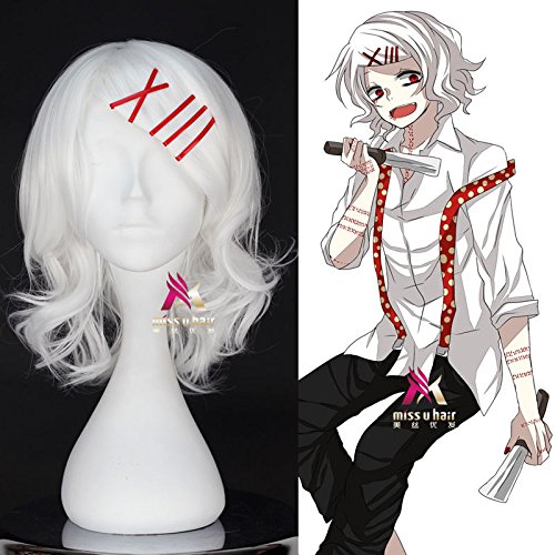 Anime Tokyo Ghul Juzo Suzuya Juuzou Reine weiße hitzebeständige Cosplay-Kostümperücke + 5 rote Haarnadeln + Perückenkappe von YHWW
