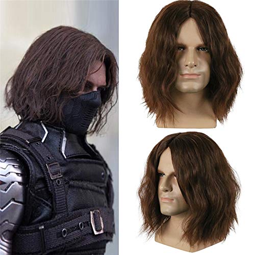 Coole Captain America Bürgerkrieg Winter Soldat Bucky Barnes Cosplay Dunkele Perücken Party Halloween Haar Toupee mit Haarnetz von YHWW