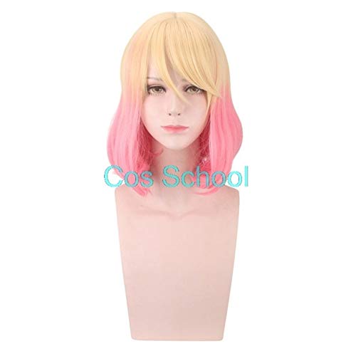 Cos Schule Anime Engel des Todes Catherine Ward Cosplay Perücken Gelb Farbverlauf Pink Micro Curly Kurzes Haar Ward Catherine Kostüme Perücken von YHWW