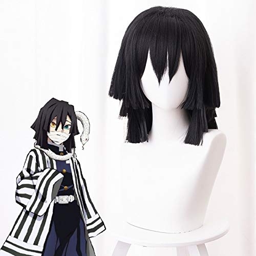 Dämonentöter: Kimetsu No Yaiba Iguro Obanai Cosplay Perücken 40cm kurze gerade geschichtete synthetische Haare Anime Cos Perücke schwarz von YHWW