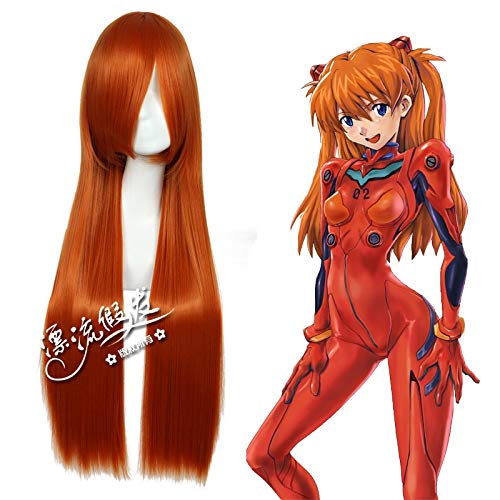 EVA Asuka Langley Soryu Cosplay Perücken für Frauen 80cm lang Gerade Gold Orange Hitzebeständig Synthetik Haar Perücke Weiblich Fake Hai von YHWW