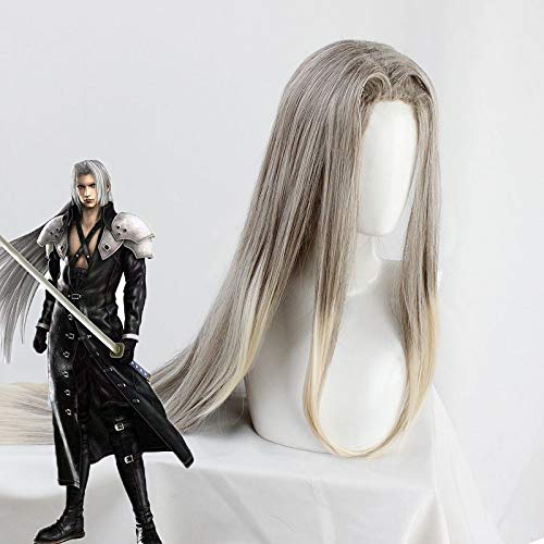 FF7 Final Fantasy Vii Sephiroth Cosplay Perücke Grau Allmählich 100 cm lang Gerade Hitzebeständige Faser Haarteil Pelucas von YHWW