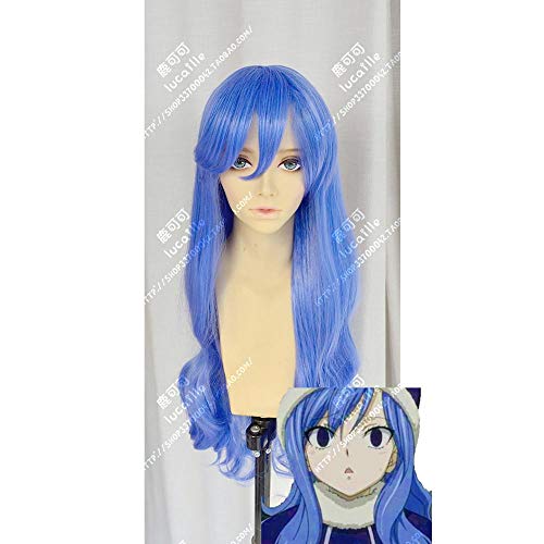 Fairy Tail Juvia Lockser Rainmaiden Blau Lockige Hochtemperaturfaser Synthetisches Haar Party Cosplay Volle Perücken Lkk-096 von YHWW