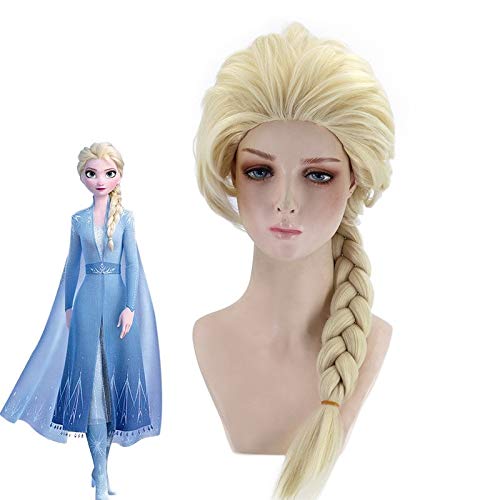 Heiße Olafs Abenteuer 2 Prinzessin Elsa Cosplay Perücke Halloween Phantasie Schnee wachsen Königin Elsa 65cm Geflochtene Party Perücke + Kostenlose Perücke Kappe von YHWW
