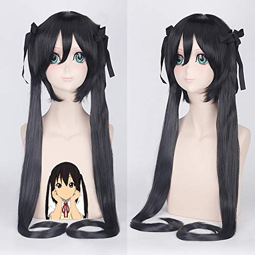 K-ON! Nakano Azusa Cosplay Perücken für Frauen mit 100 cm zwei langen geraden Haarbändern Pferdeschwanz Hitzebeständiges Kunsthaar Schwarz K-ON! Nakano Azusa Cosplay Perücken für Frauen mit 100 cm zwei langen geraden Haarbändern Pferdeschwanz Hitzebeständiges Kunsthaar Schwarz von YHWW