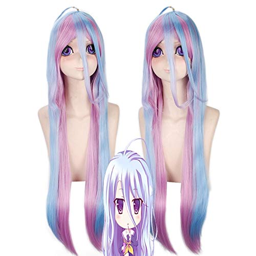 KEIN SPIEL KEIN LEBEN Shiro 100cm Cosplay Perücke für Frauen Weiblich Lang Gerade Hitzebeständig Synthetische Haarperücke Lila Blau Gemischt von YHWW