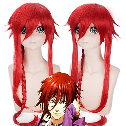 Kamigami No Asobi Loki Laevatein Cosplay Perücken für Frauen Mann Unisex Synthetische Perücke Langes Geflecht Glattes Falsches Haar Roter Anime von YHWW