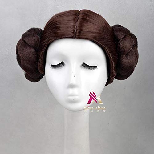 Leia Organa Solo Princess Brown Kurzes synthetisches Haar Cosplay Volle Perücken Mit Brötchen Hitzebeständige Faser + Perückenkappe von YHWW