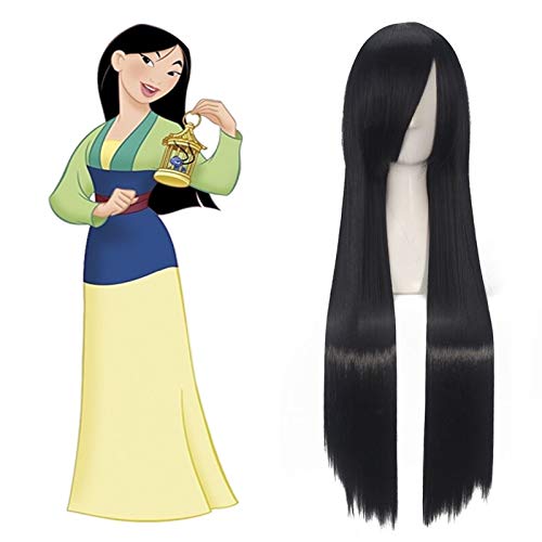 Mulan Cosplay Perücke 80cm Schwarz Lang Gerade Prinzessin Frauen Mädchen Synthetisches Haar + Perückenkappe Mulan Cosplay Perücke 80cm Schwarz Lang Gerade Prinzessin Frauen Mädchen Synthetisches Haar + Perückenkappe von YHWW