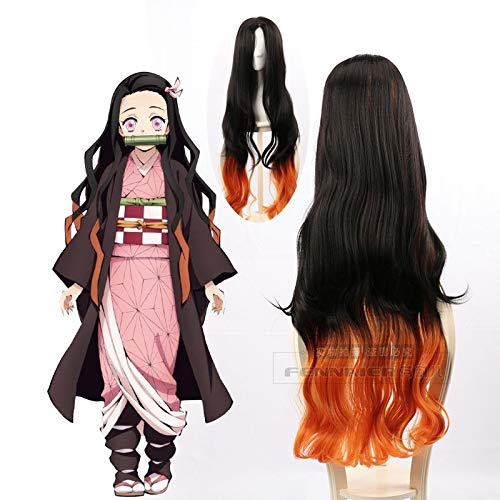 Neue Klinge der Dämonentöterin Kimetsu no Yaiba Kamado Nezuko Cosplay Perücke 95cm Synthetisches Haar Farbverlauf Mischfarbe Perücke Halloween Neue Klinge der Dämonentöterin Kimetsu no Yaiba Kamado Nezuko Cosplay Perücke 95cm Synthetisches Haar Farbverlauf Mischfarbe Perücke Halloween von YHWW