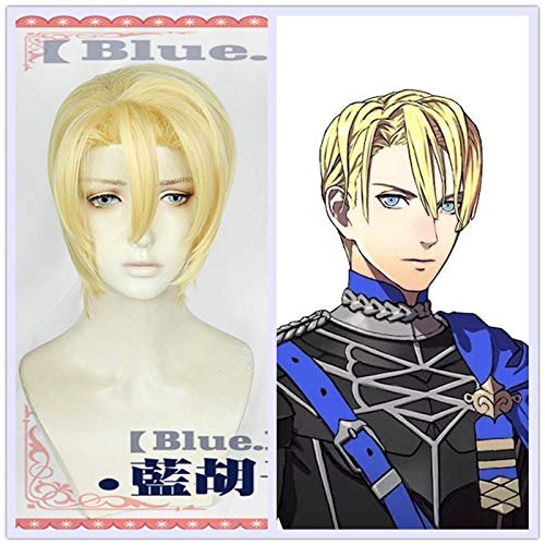 New Fire Emblem ThreeHouses Perücke Cosplay Dimitri Alexandre Bladud Kurze Blondine Golden Straight Cosplay Haar Halloween Rollenspiel von YHWW