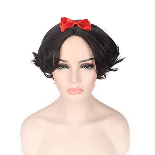 Prinzessin Schneewittchen Schwarz Kurze Lockige Perücke Cosplay Kostüm Hitzebeständiges Kunsthaar Frauen Cosplay Perücken (Keine Haarspange) von YHWW