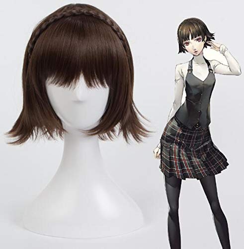 SPIEL Persona 5 Makoto Niijima Cosplay Perücke Mit Haarnetz Halloween Party Perücken + Perückenkappe von YHWW