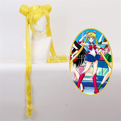 Sailor Moon Tsukino Usagi Cosplay Perücke Doppel Pferdeschwanz Lang Blond Zitronengelb Synthetisches Haar Für Halloween Kostüm Party von YHWW