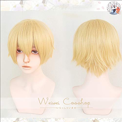 Schwertkunst Online Alicization Eugeo Cosplay Perücke Halloween Rollenspiel Golden Short Synthetic Hair + Perückenkappe von YHWW