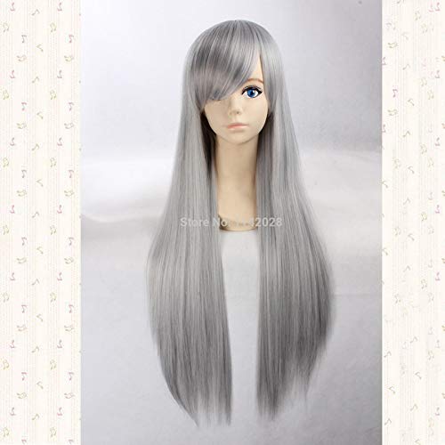 Sephiroth 80cm silbergrau lange gerade geneigte Pony Kunsthaar Cosplay Perücke + Perücke Kappe von YHWW