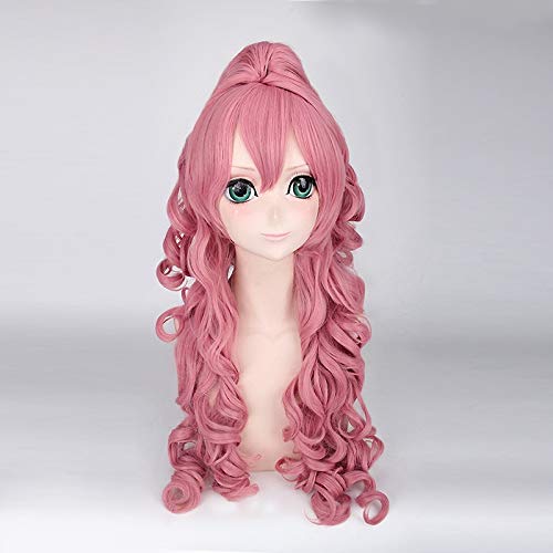 Vocaloid Megurine Luka Pink Lange lockige gewellte Perücke Hitzebeständige Kunsthaarparty Halloween Cosplay Kostüm + Kostenlose Perückenkappe von YHWW