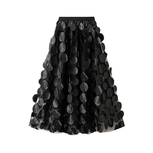 YHZROCL Damen Rock N Roll Kreis Punkte Tüllrock Im 50Er Jahre Stil Ausgefallene Röcke, Schwarz Einfarbig Elastische Taille A-Linie Plissiert Ausgestellt Midirock Sommer Vintage Eleganter Flauschig von YHZROCL