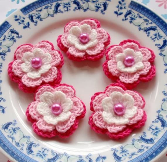 5 Häkelblumen in Off White, Rosa, Dunkelrosa Yh-031-01 5 Häkelblumen in Off White, Rosa, Dunkelrosa Yh-031-01 von YHcrochet
