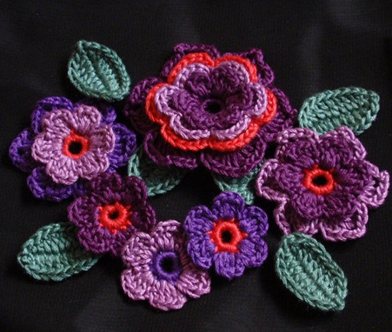 Häkelblumen Mit Blättern in Puurple, Dunkelorange, Pflaume, Grün Yh-174 Häkelblumen Mit Blättern in Puurple, Dunkelorange, Pflaume, Grün Yh-174 von YHcrochet