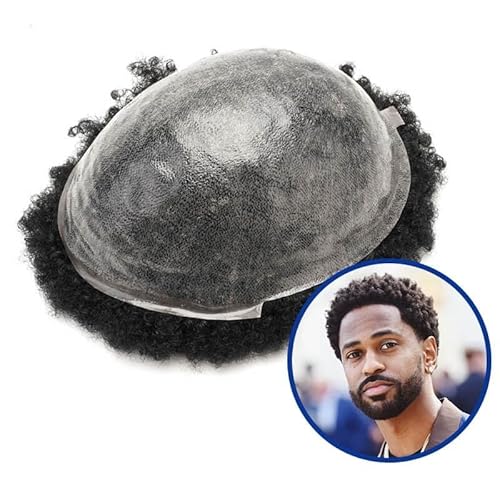 Toupet für Männer Doppelt geknotetes, strapazierfähiges Afro-Locken-Toupet mit Hautbasis for Männer, Echthaar, männliches Haarprothesensystem Herren Haarteile(8mm) von YHxFlux