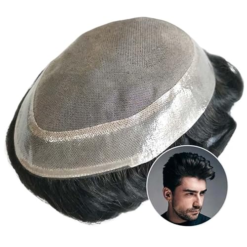 Toupet für Männer Toupet for Männer, indisches Remy-Haarteil for Männer, Echthaar-Ersatzsystem, feine Mono-Top-Poly-Beschichtung um die Kapillarprothese for Männer, natürliches Schwarz Herren Haarteil von YHxFlux